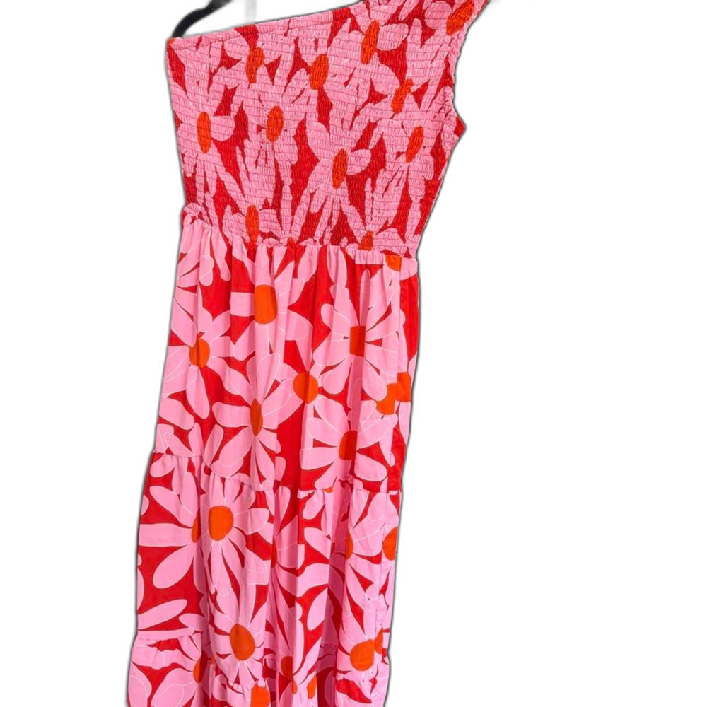 Pink & Red Flower One Shoulder Dress